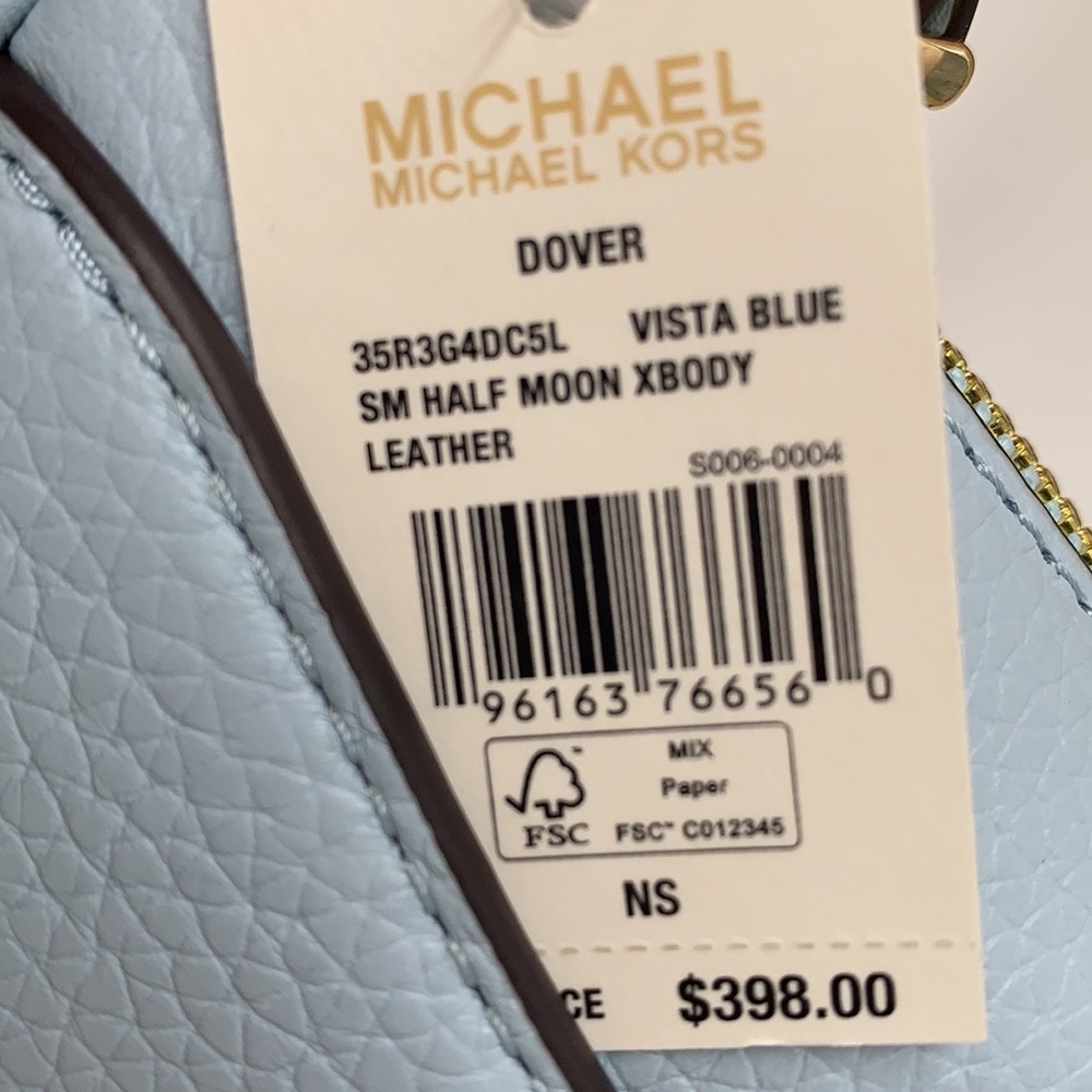MICHAEL KORS Dover Small Half Moon Leather Crossbody Bag Vista Blue color - Picture 16 of 16